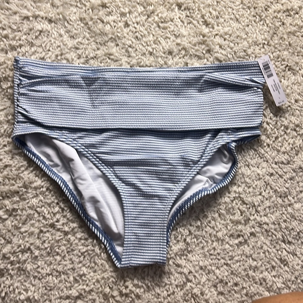 SOMA BLUE/WHITE SEERSUCKER HIGH WAIST SWIM BOTTOMS NWT SIZE LARGE